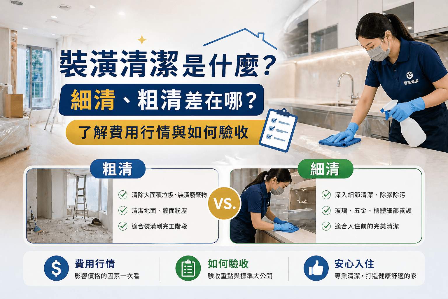 細清 vs 粗清，裝潢清潔是什麼? 了解費用行情、怎麼驗收與台中業者推薦
